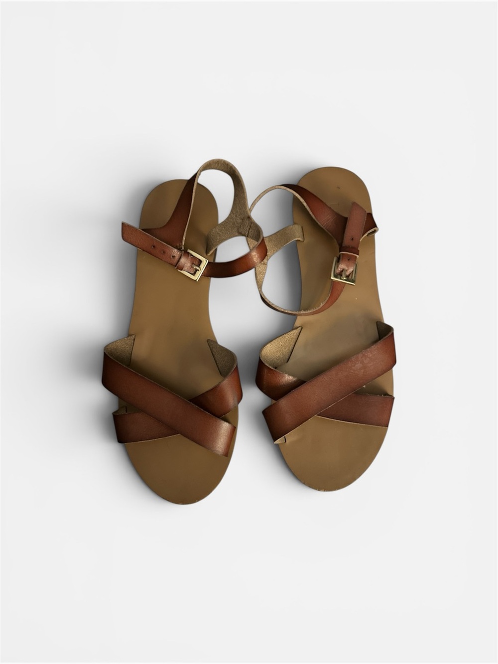 J. Crew Brown Leather Crisscross Ankle-Strap Sandals